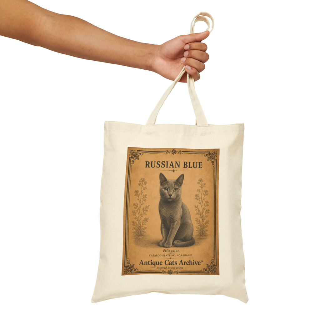 Russian Blue Cat Tote | Vintage Antique Cats Poster Canvas
