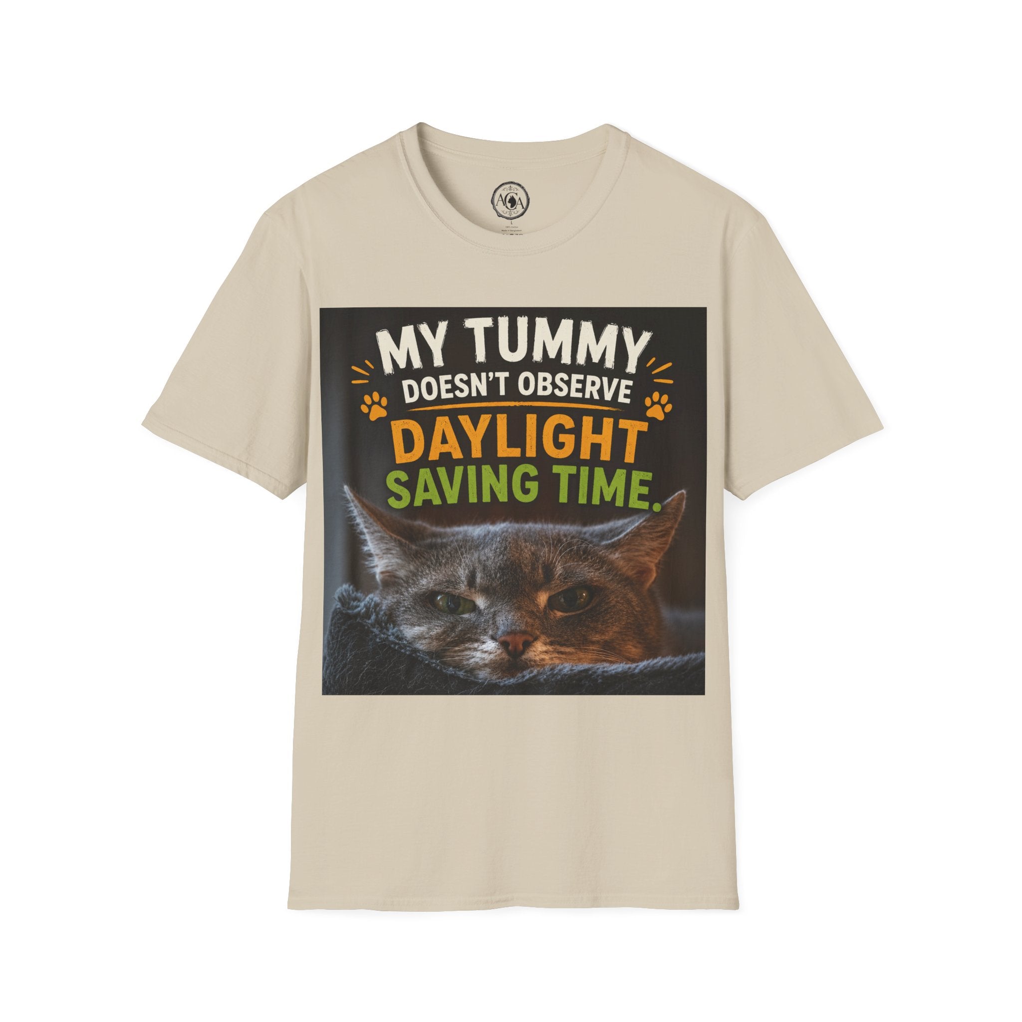 Funny Cat Shirt, This Tummy Doesn't Observe Your Daylight Saving Time, Cat Owner Gift, Hungry Cat Meme, Cat Lover T-Shirt