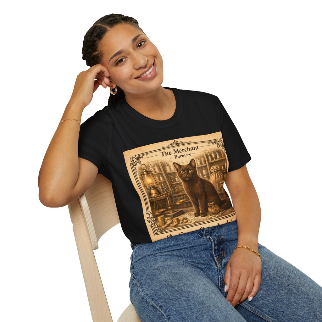 Antique Cats Archive™ Entry No. ACA-017-MER “The Merchant” Burmese Cat T-Shirt – Vintage 1800s Engraving Style