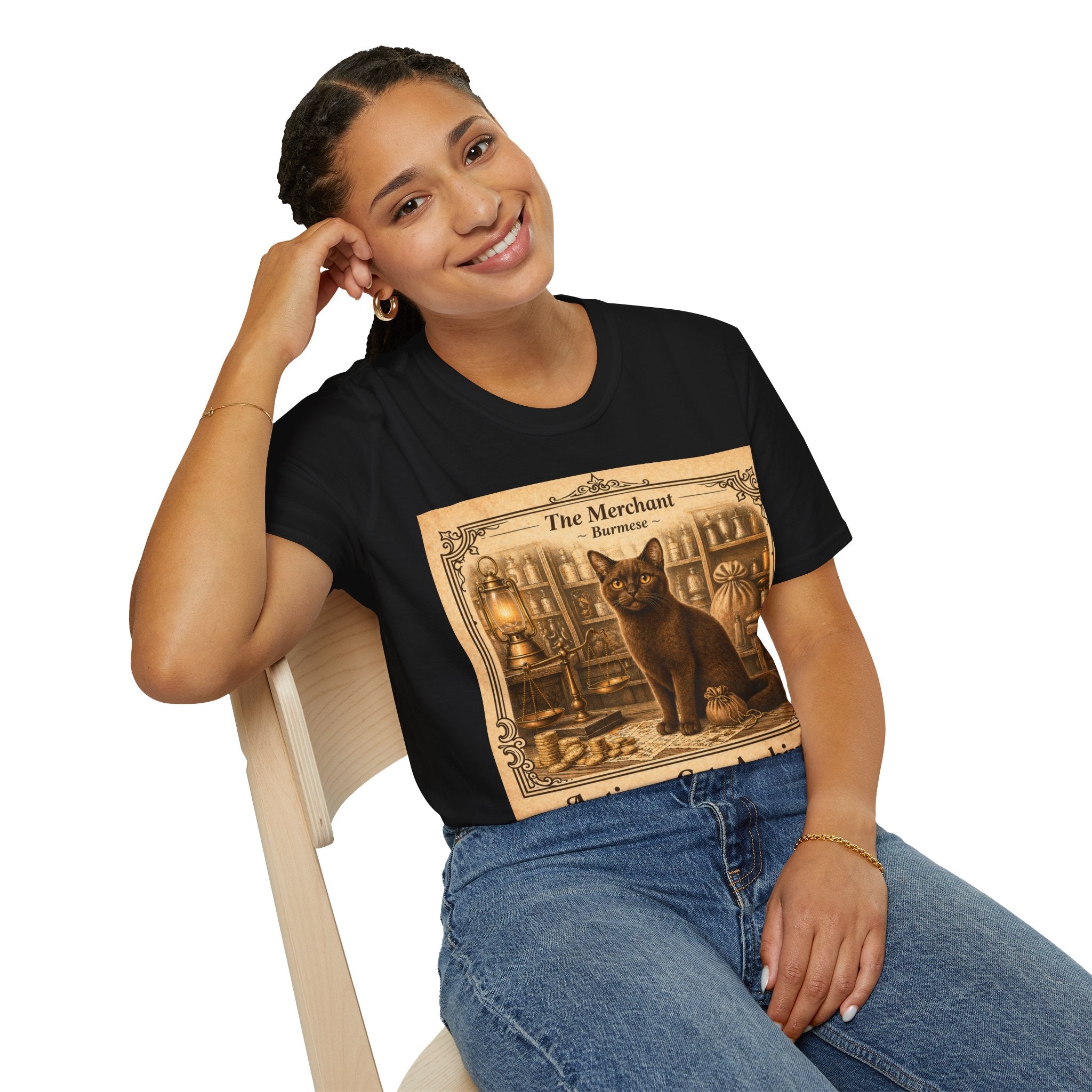 Antique Cats Archive™ Entry No. ACA-017-MER “The Merchant” Burmese Cat T-Shirt – Vintage 1800s Engraving Style