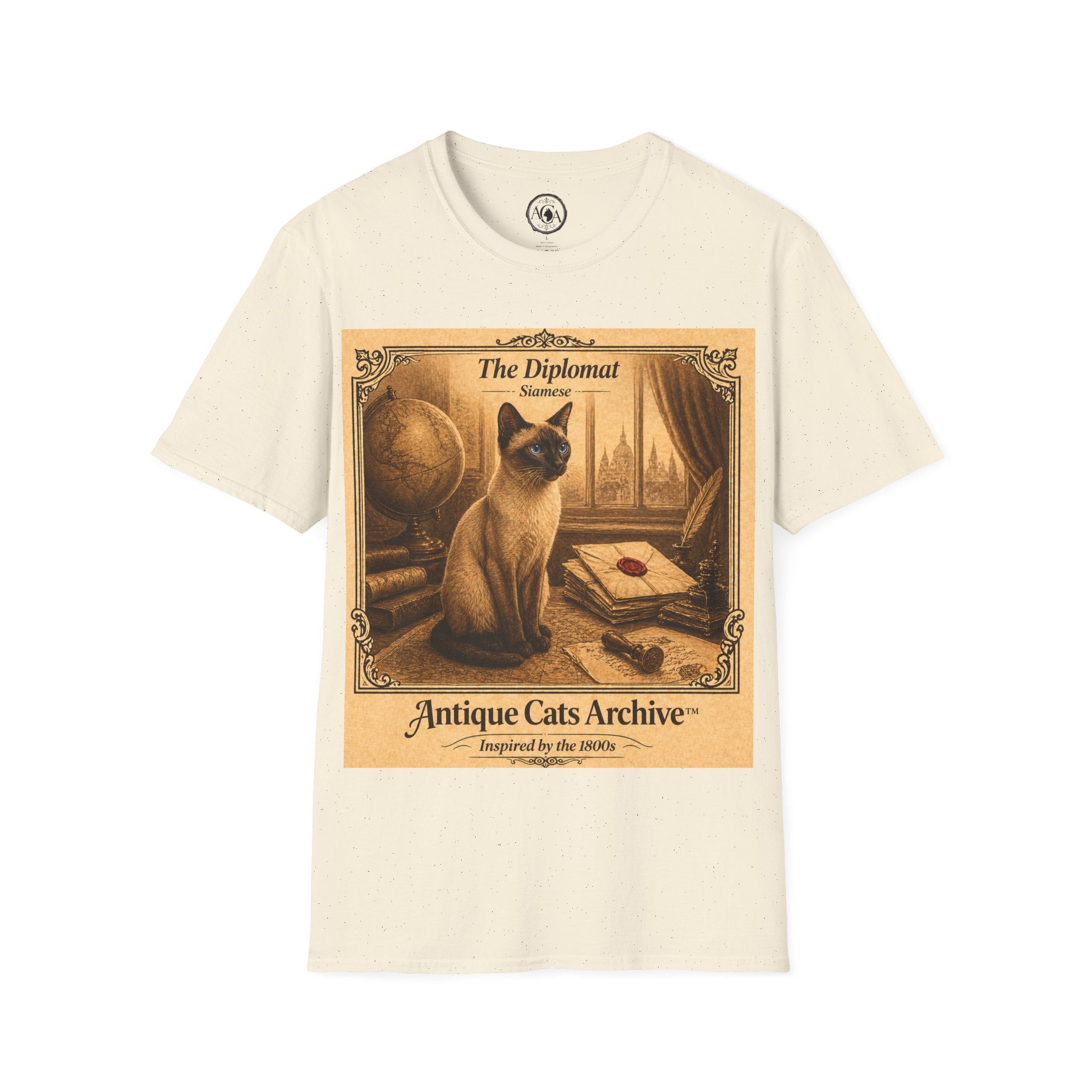Antique Cats Archive™ Entry No. ACA-012-FND “The Diplomat” Tabby Cat T-Shirt – Vintage 1800s Engraving Style