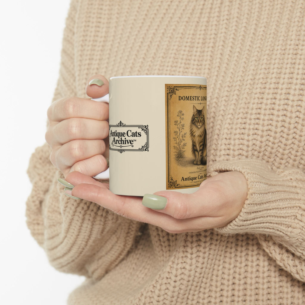 Vintage Domestic Longhair Cat Ceramic Mug – Antique Cats Archive Tea & Coffee Cup (11oz)