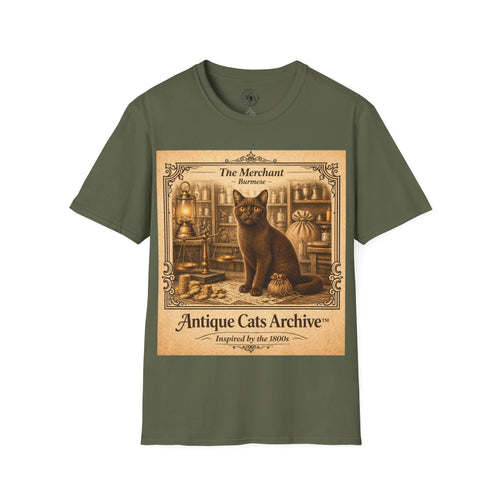 Antique Cats Archive™ Entry No. ACA-017-MER “The Merchant” Burmese Cat T-Shirt – Vintage 1800s Engraving Style