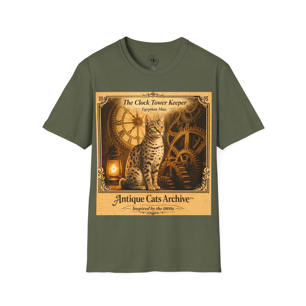 Antique Cats Archive™ Entry No. ACA-011-FND “The Clock Tower Keeper” Tabby Cat T-Shirt – Vintage 1800s Engraving Style