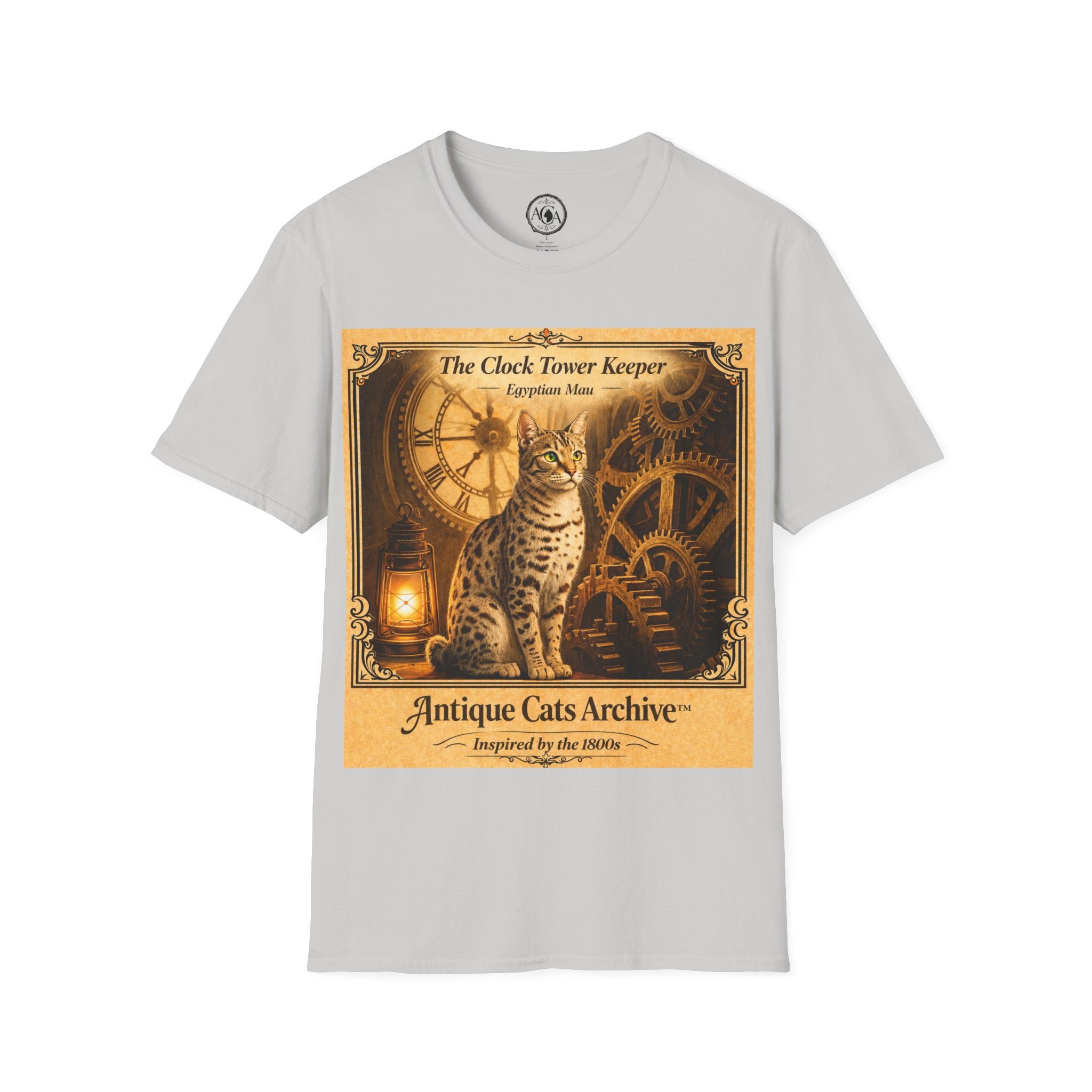 Antique Cats Archive™ Entry No. ACA-011-FND “The Clock Tower Keeper” Tabby Cat T-Shirt – Vintage 1800s Engraving Style