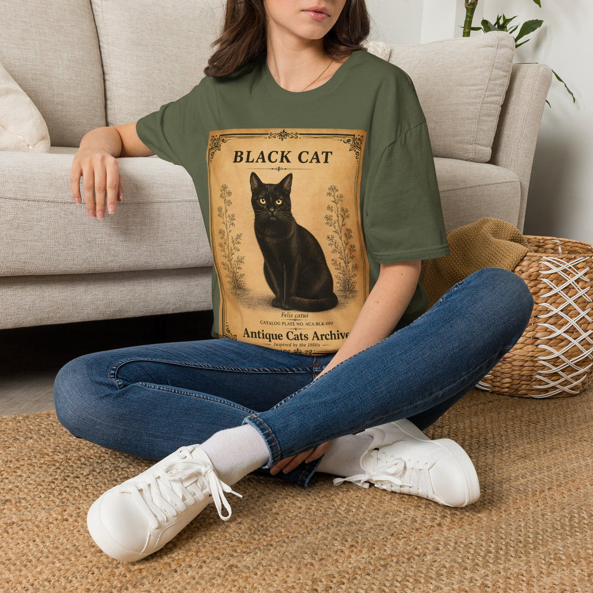 Black Cat T-Shirt | Vintage Cat Illustration | Antique Cats Archive™