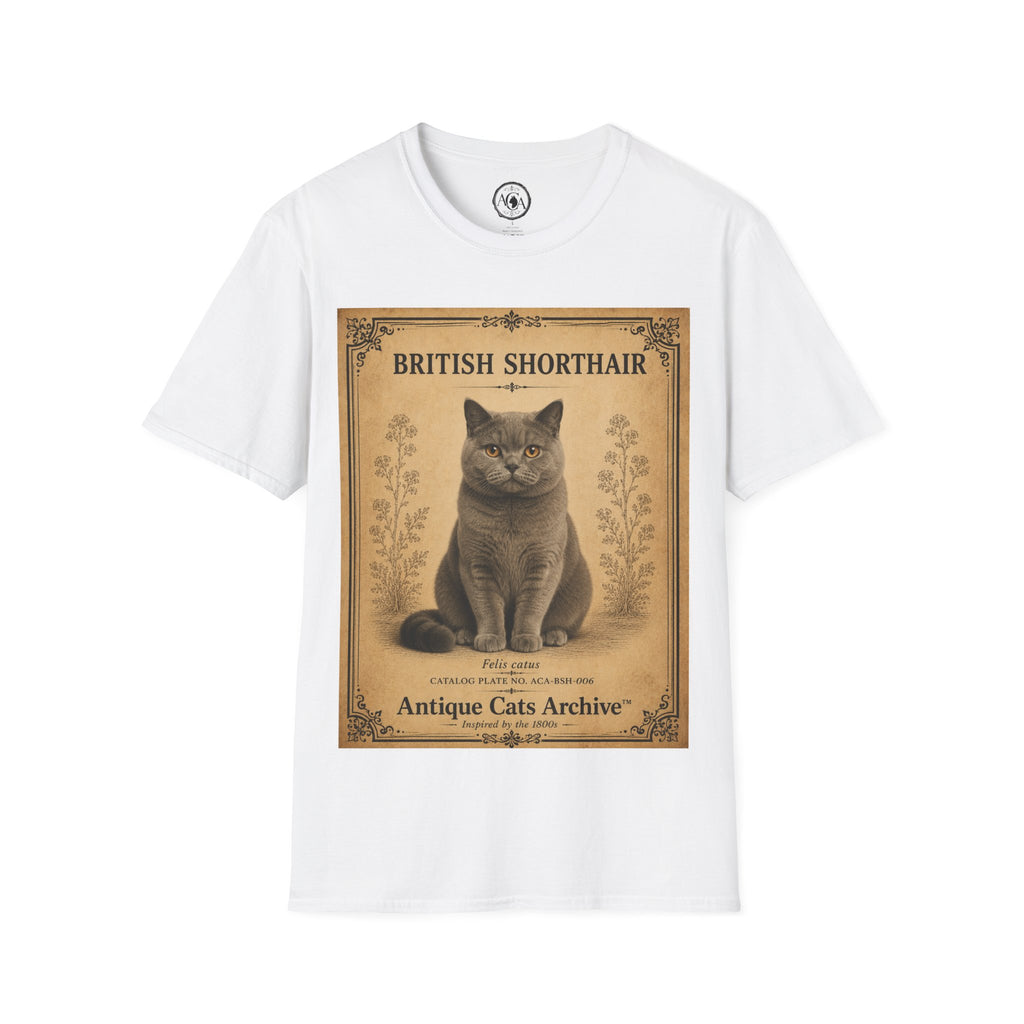 British Shorthair Cat T-Shirt | Vintage Cat Illustration | Antique Cats Archive™