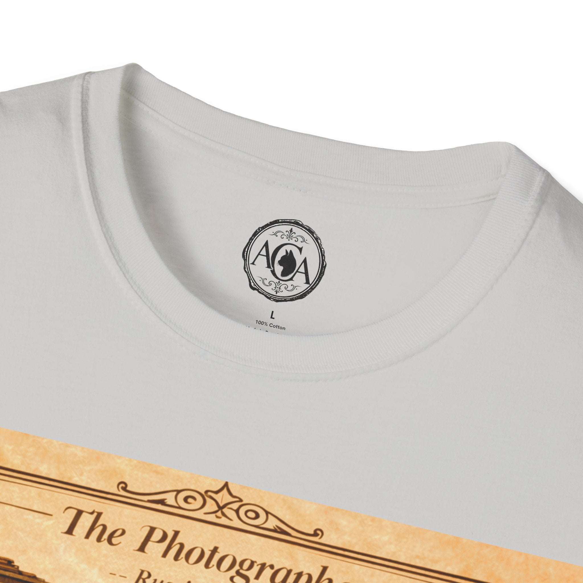 Antique Cats Archive™ Entry No. ACA-019-PHO “The Photographer” Russian Blue Cat T-Shirt – Vintage 1800s Engraving Style