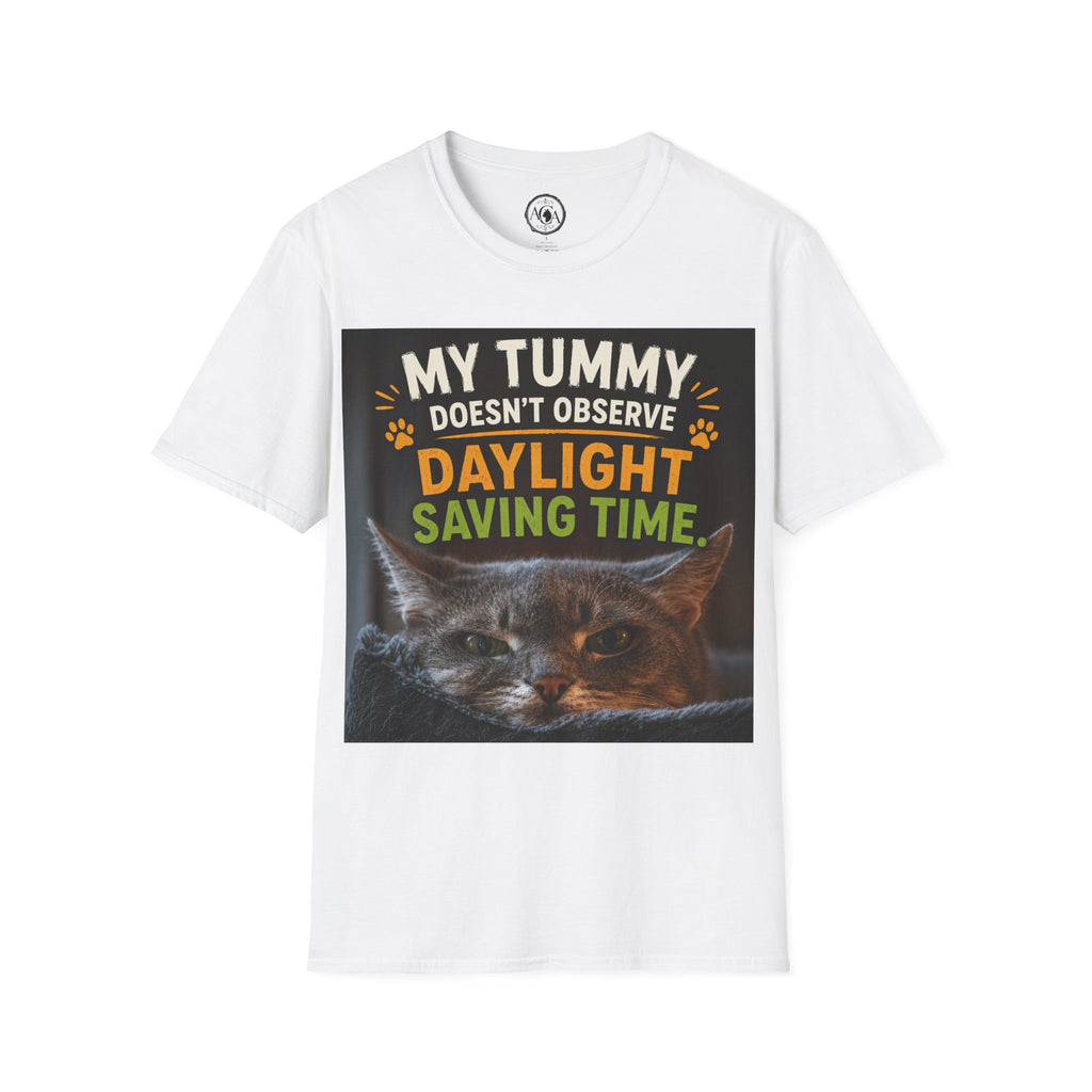 Funny Cat Shirt, This Tummy Doesn't Observe Your Daylight Saving Time, Cat Owner Gift, Hungry Cat Meme, Cat Lover T-Shirt