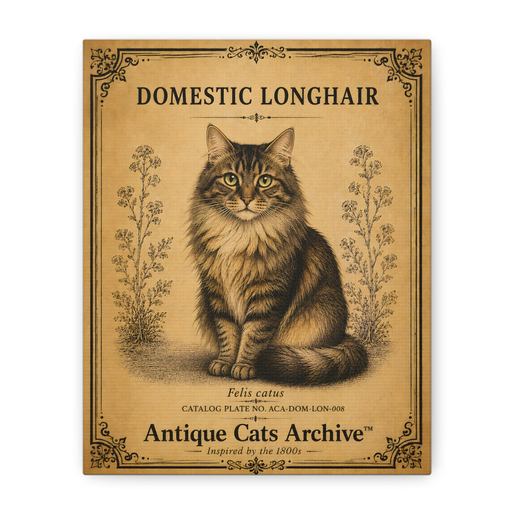 Domestic Longhair Cat Canvas | Vintage Antique Cats Archive Wall Art