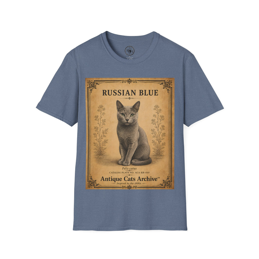 Russian Blue Cat T-Shirt | Vintage Cat Illustration | Antique Cats Archive™