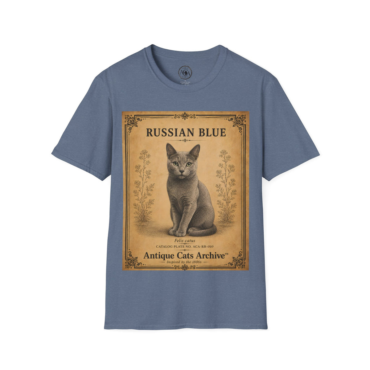 Russian Blue Cat T-Shirt | Vintage Cat Illustration | Antique Cats Archive™