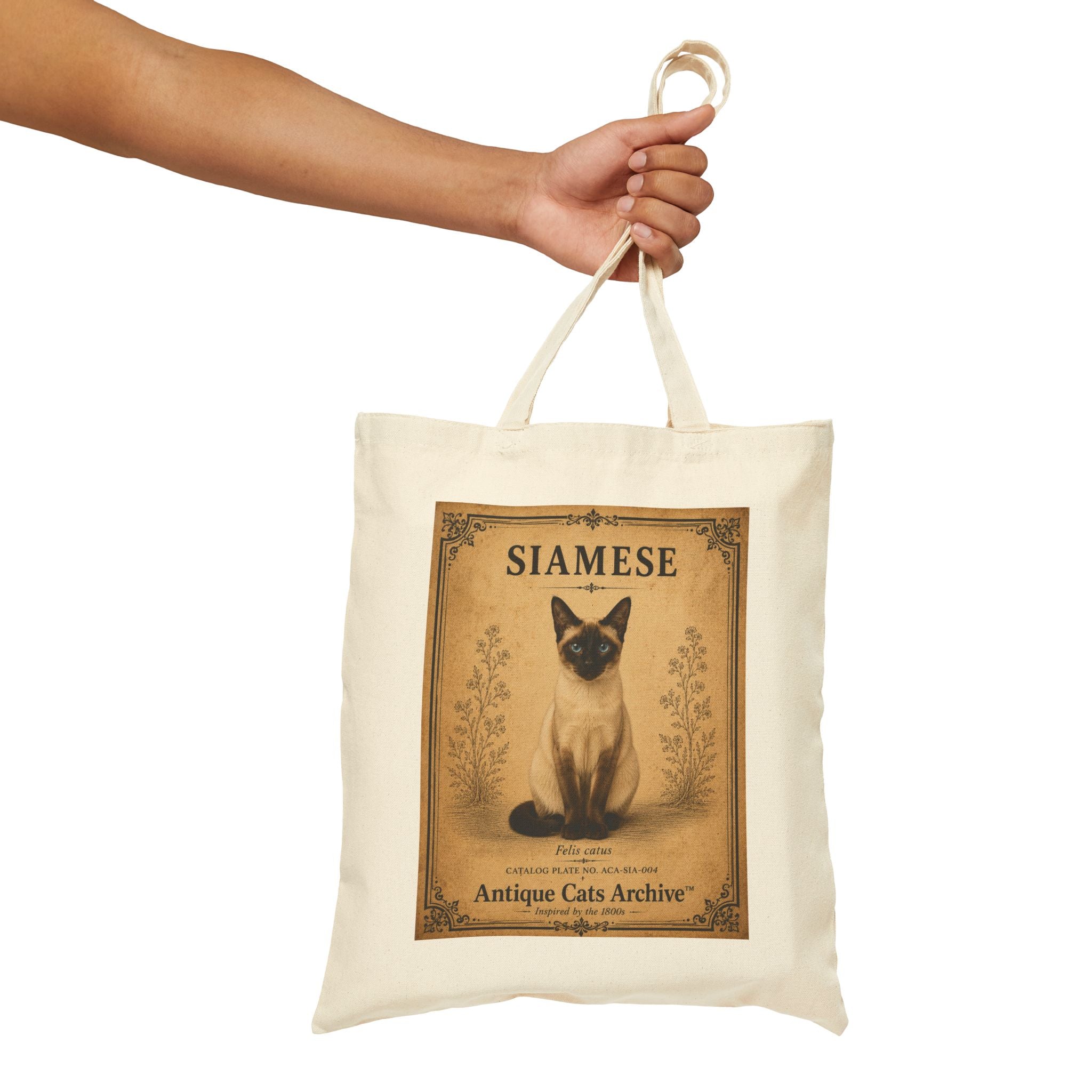 Siamese Cat Vintage Poster Tote Bag | Antique Cats Archive Canvas Tote