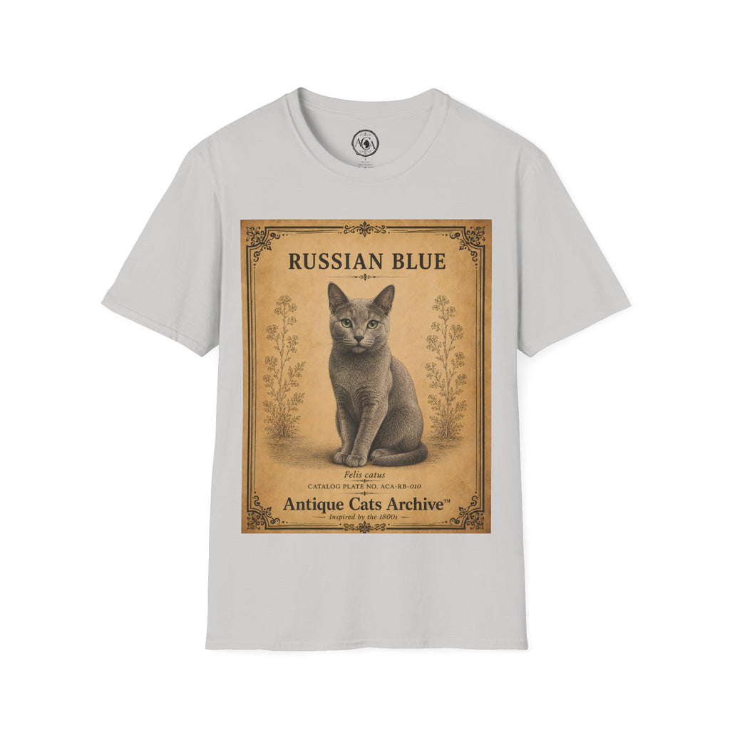 Russian Blue Cat T-Shirt | Vintage Cat Illustration | Antique Cats Archive™