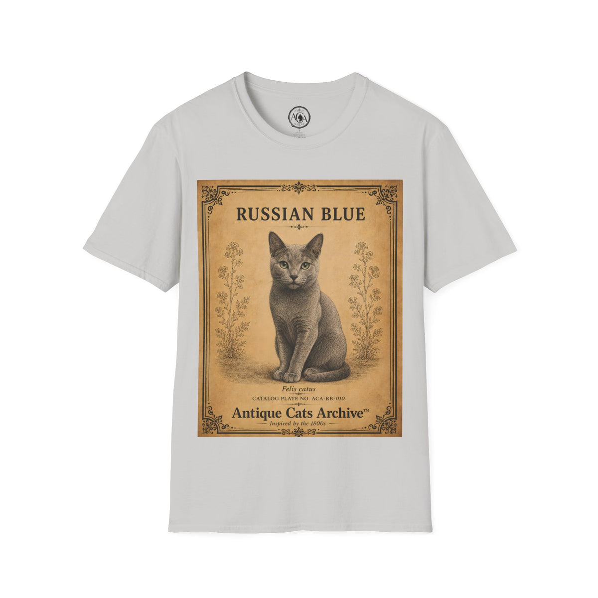 Russian Blue Cat T-Shirt | Vintage Cat Illustration | Antique Cats Archive™