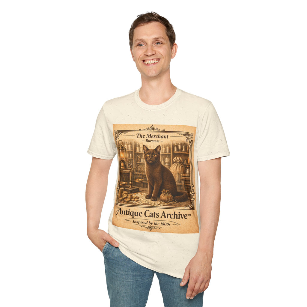 Antique Cats Archive™ Entry No. ACA-017-MER “The Merchant” Burmese Cat T-Shirt – Vintage 1800s Engraving Style