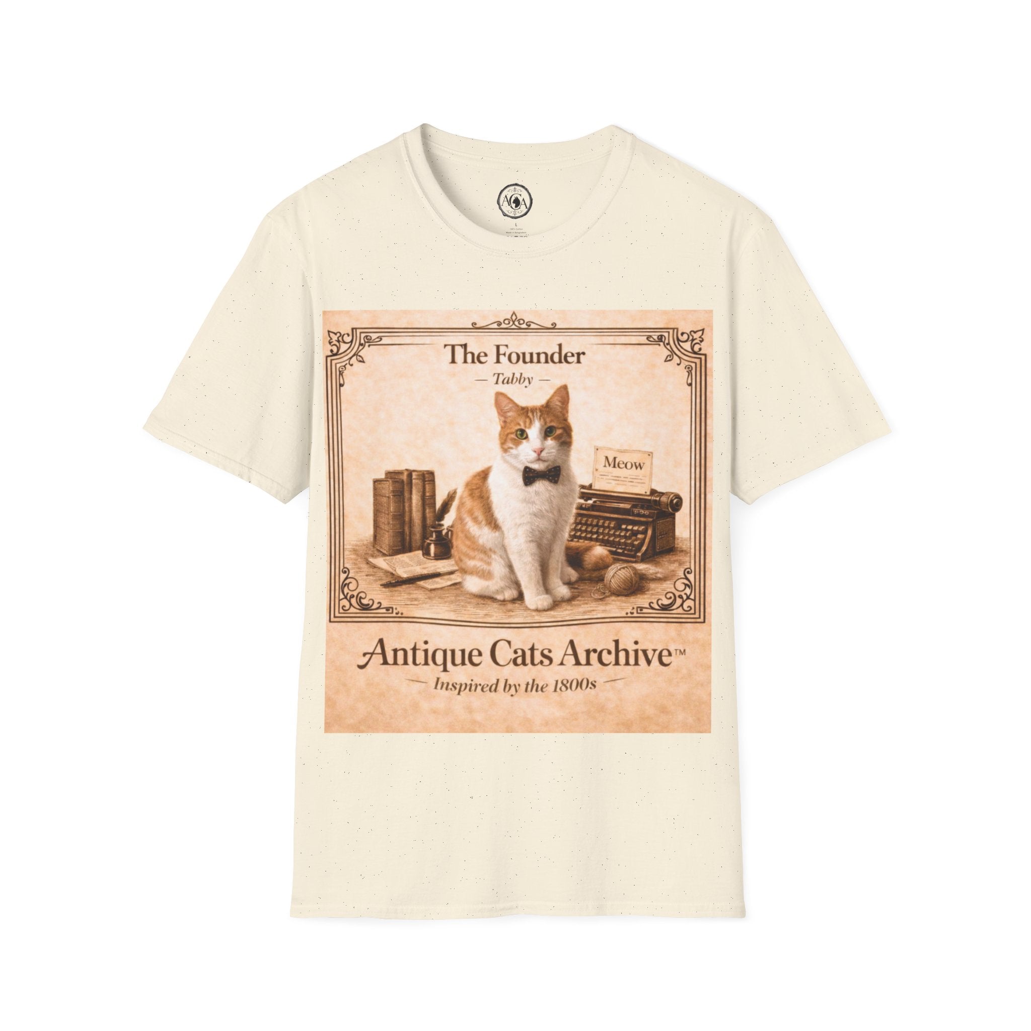Antique Cats Archive™ Entry No. ACA-001-FND “The Founder” Tabby Cat T-Shirt – Vintage 1800s Engraving Style