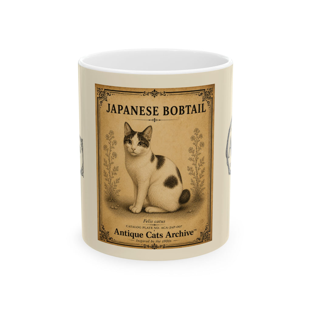 Vintage Japanese Bobtail Cat Ceramic Mug — Antique Cats Archive Tea & Coffee Cup (11oz)