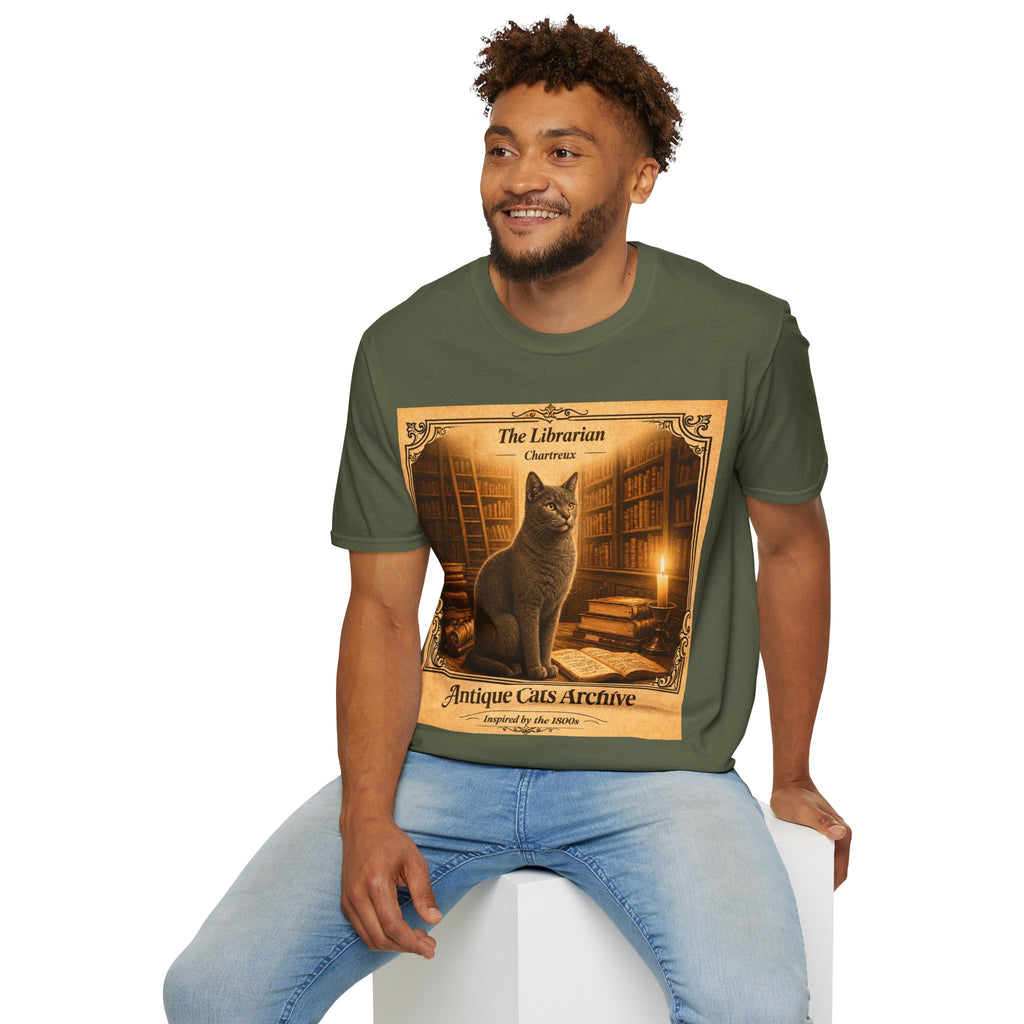 Antique Cats Archive™ Entry No. ACA-015-FND “The Librarian” Tabby Cat T-Shirt – Vintage 1800s Engraving Style