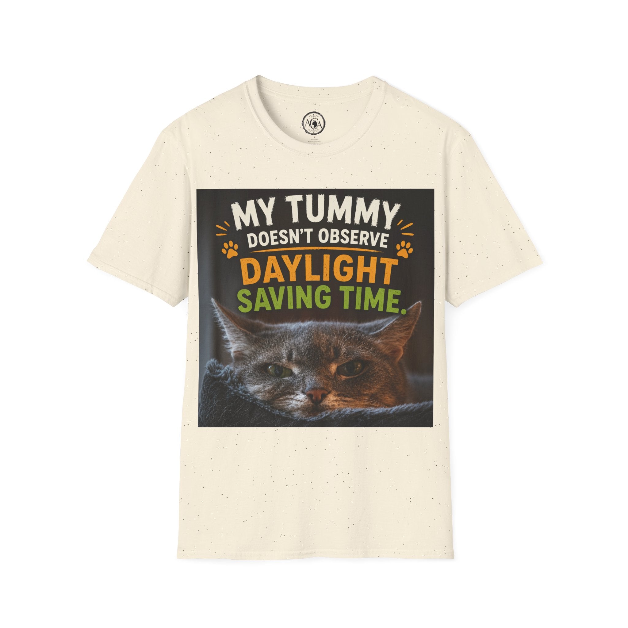 Funny Cat Shirt, This Tummy Doesn't Observe Your Daylight Saving Time, Cat Owner Gift, Hungry Cat Meme, Cat Lover T-Shirt