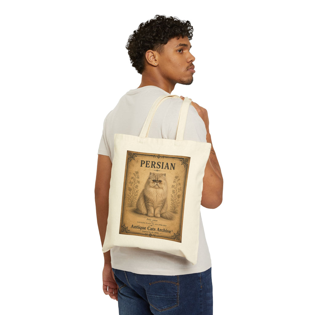 Persian Cat Illustration Tote Bag | Antique Cats Archive Canvas Tote