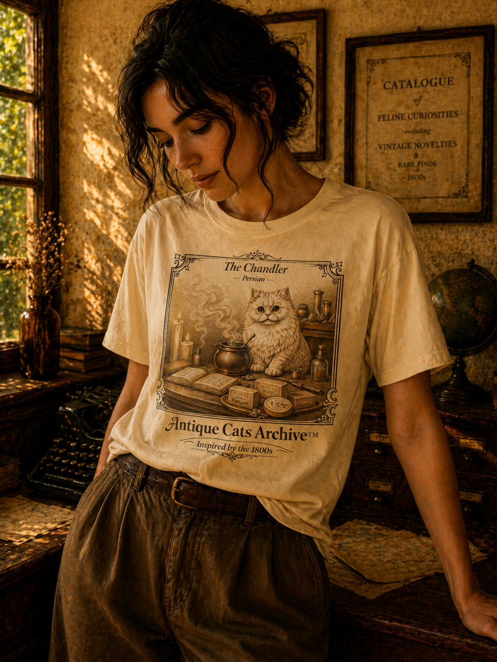 Antique Cats Archive™ Entry No. ACA-010-CHN “The Chandler” Persian Cat T-Shirt – Vintage 1800s Engraving Style
