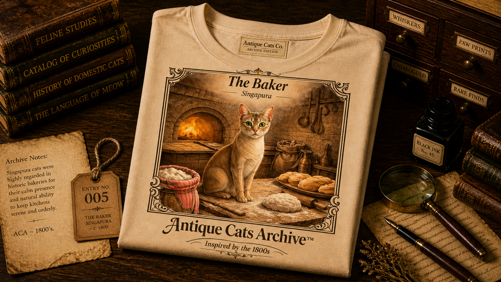 Antique Cats Archive™ Entry No. ACA-005-FND “The Baker” Tabby Cat T-Shirt – Vintage 1800s Engraving StyleThe Baker
