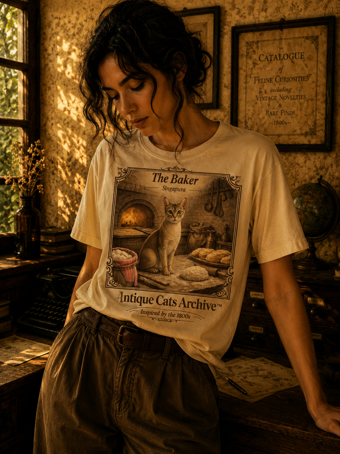 Antique Cats Archive™ Entry No. ACA-005-FND “The Baker” Tabby Cat T-Shirt – Vintage 1800s Engraving StyleThe Baker
