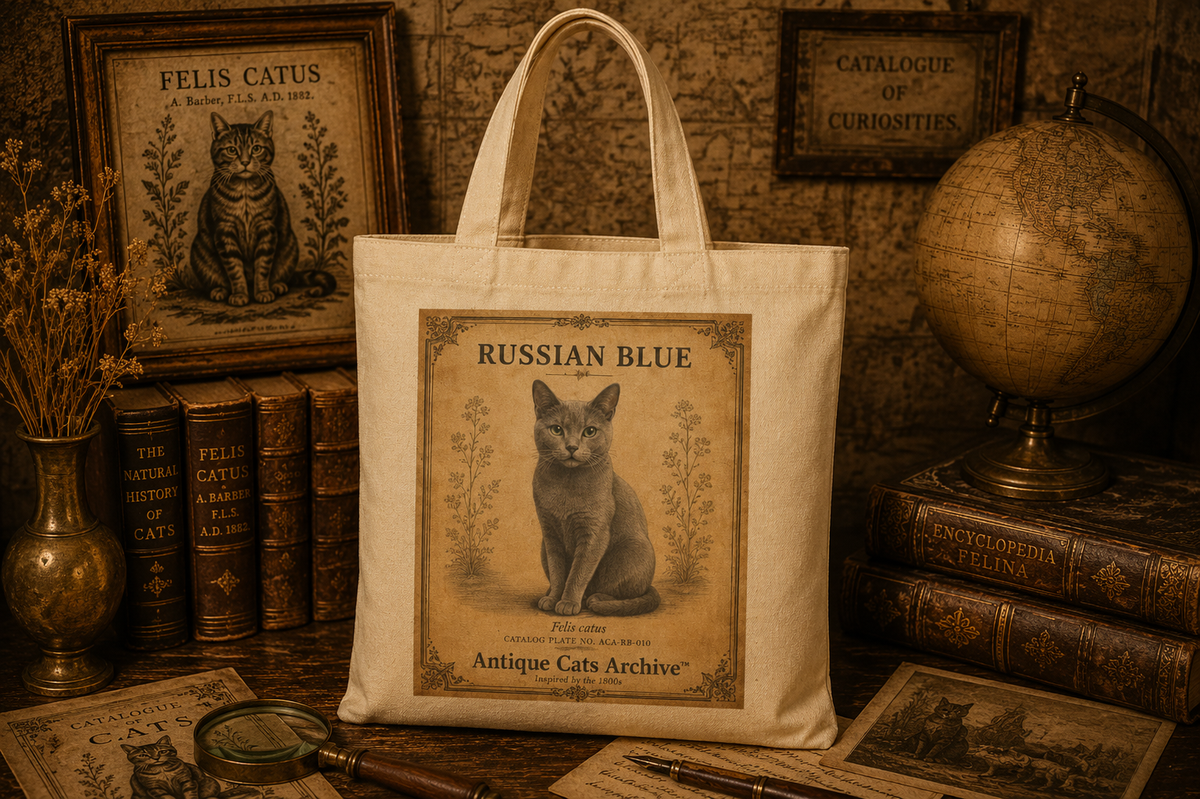 Russian Blue Cat Tote | Vintage Antique Cats Poster Canvas