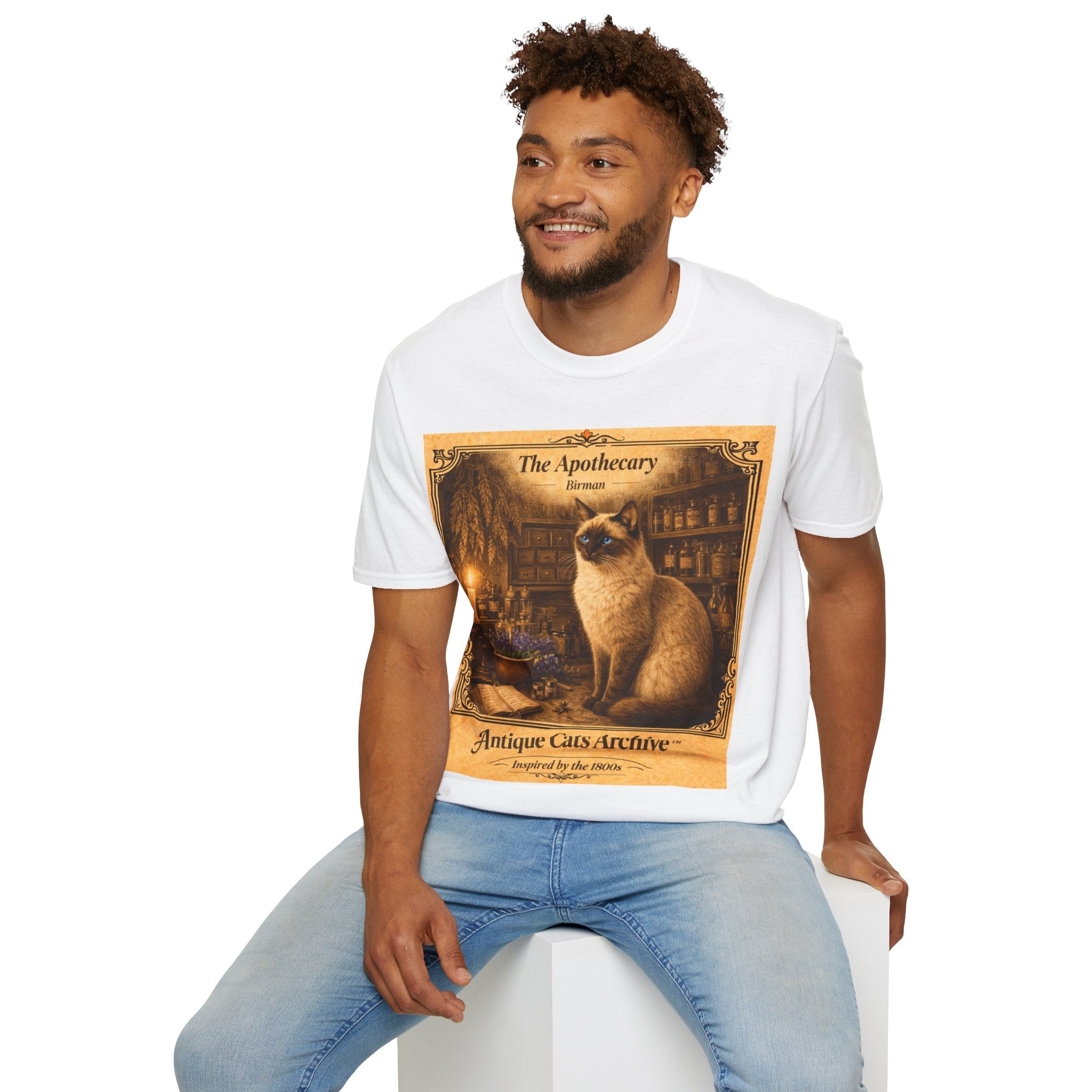 Antique Cats Archive™ Entry No. ACA-003-ALC “The Apothecary” Birman Cat T-Shirt – Vintage 1800s Engraving Style