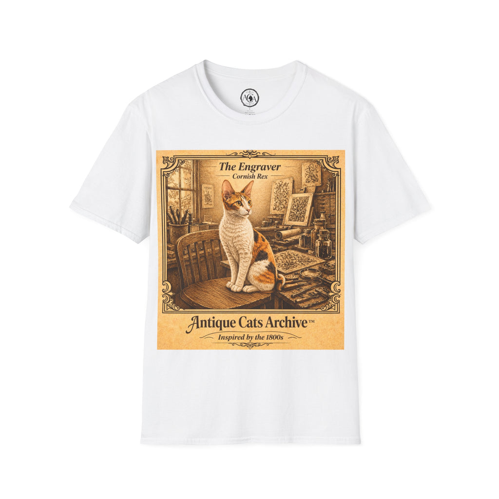 Antique Cats Archive™ Entry No. ACA-013-FND “The Engraver” Tabby Cat T-Shirt – Vintage 1800s Engraving Style