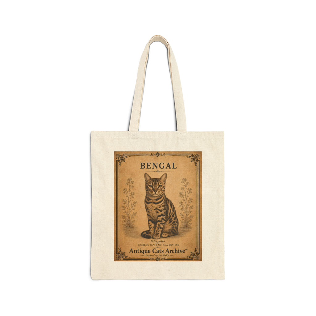 Bengal Cat Vintage Poster Tote Bag | Antique Cats Archive Cotton Canvas