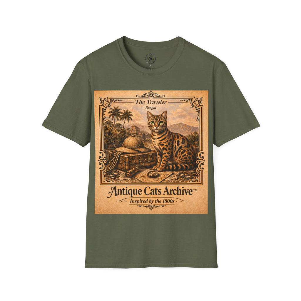 Antique Cats Archive™ Entry No. ACA-024-TRV “The Traveler” Bengal Cat T-Shirt – Vintage 1800s Engraving Style