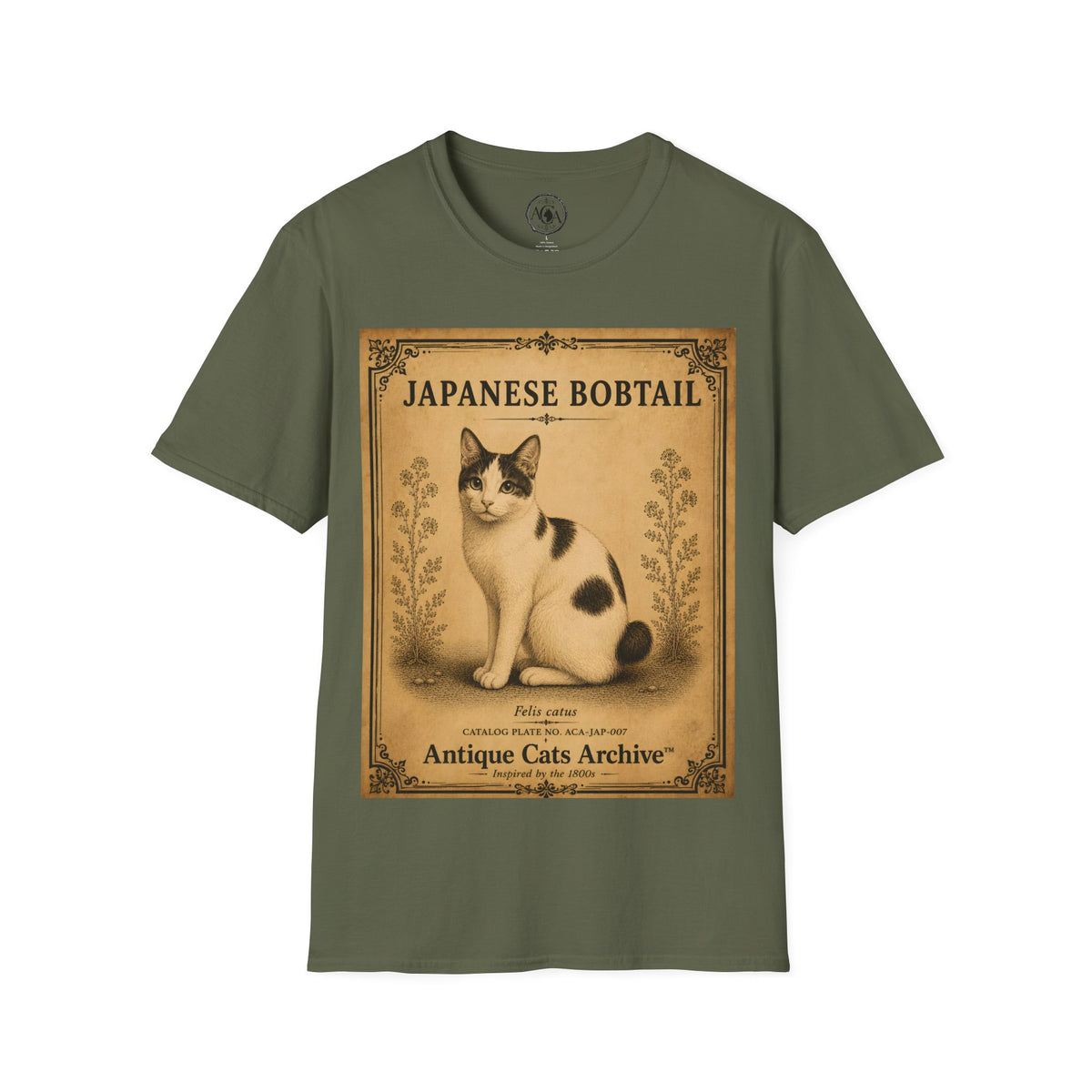 Japanese Bobtail Cat T-Shirt | Vintage Cat Illustration | Antique Cats Archive™