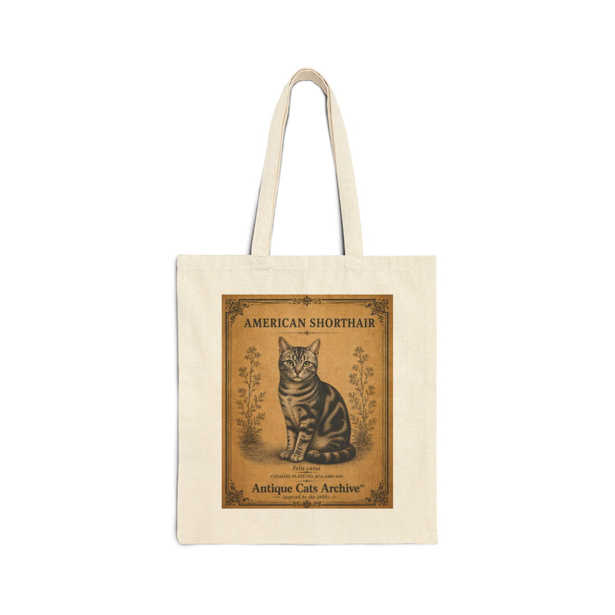 American Shorthair Vintage Cat Canvas Tote Bag — Antique Cats Archive Design