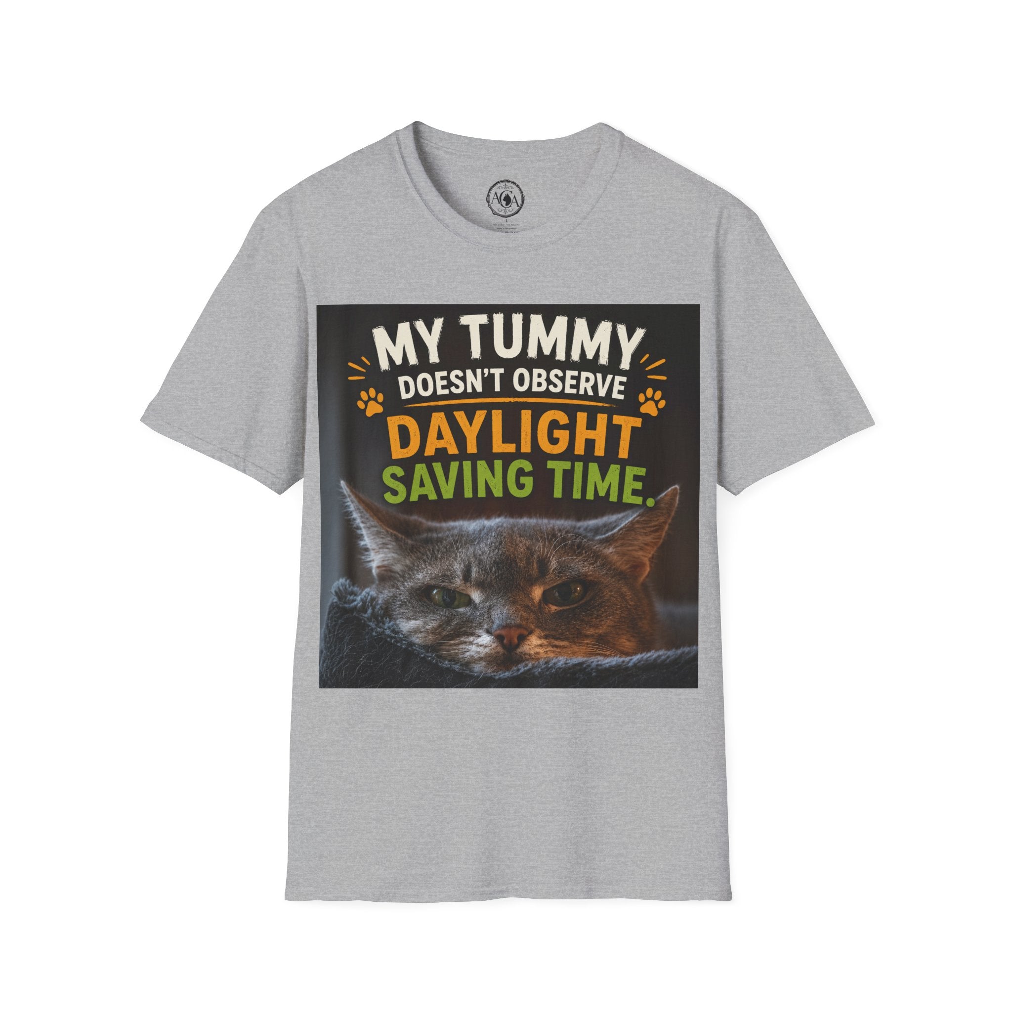 Funny Cat Shirt, This Tummy Doesn't Observe Your Daylight Saving Time, Cat Owner Gift, Hungry Cat Meme, Cat Lover T-Shirt