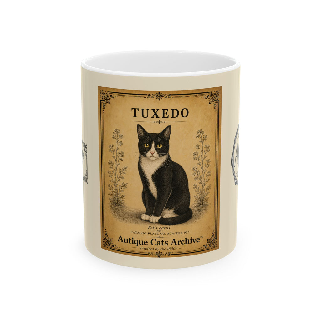 Vintage Tuxedo Cat Ceramic Mug – Antique Cats Archive Tea & Coffee Mug (11oz)