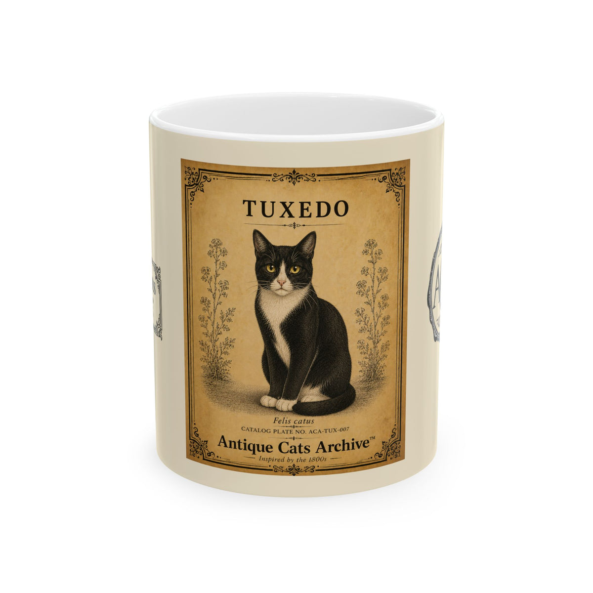 Vintage Tuxedo Cat Ceramic Mug – Antique Cats Archive Tea & Coffee Mug (11oz)