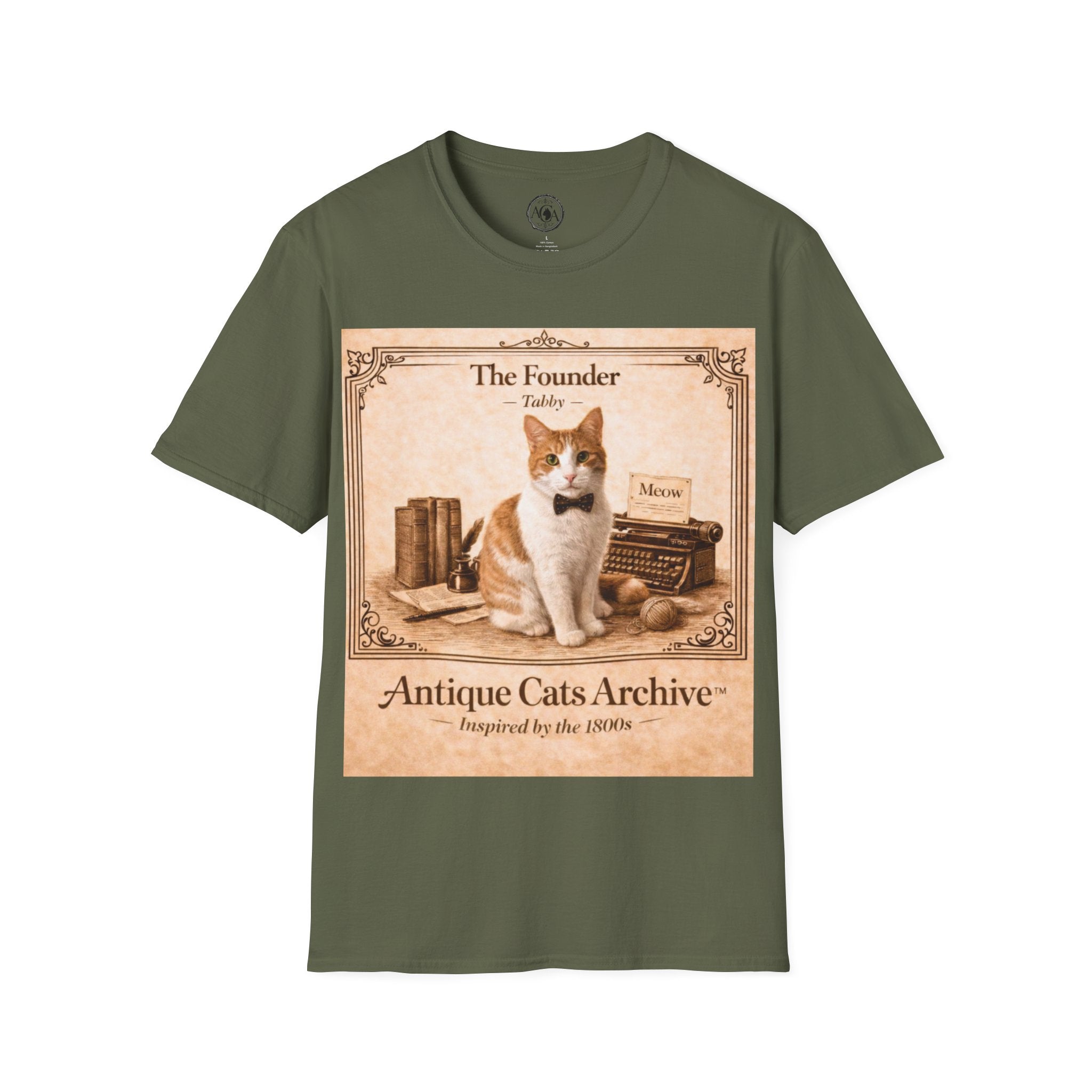 Antique Cats Archive™ Entry No. ACA-001-FND “The Founder” Tabby Cat T-Shirt – Vintage 1800s Engraving Style