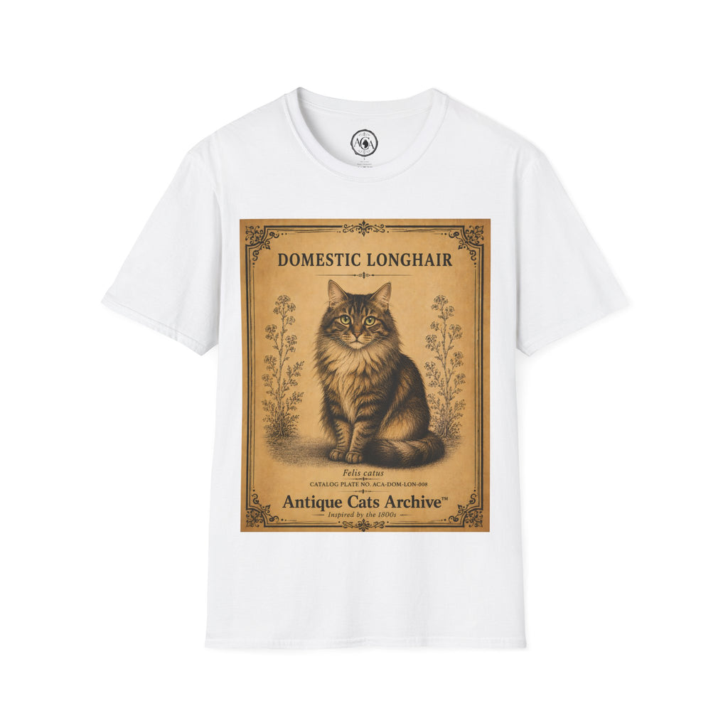Domestic Longhair Cat T-Shirt | Vintage Cat Illustration | Antique Cats Archive™