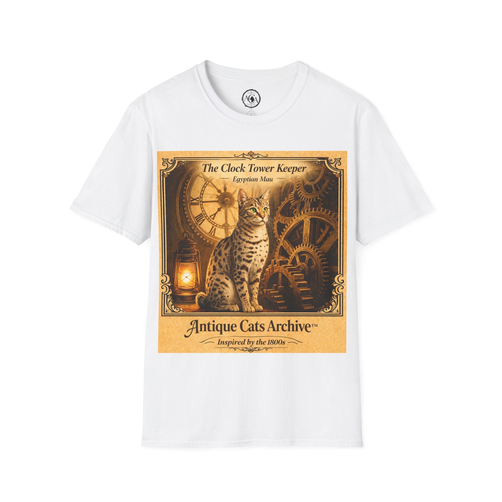 Antique Cats Archive™ Entry No. ACA-011-FND “The Clock Tower Keeper” Tabby Cat T-Shirt – Vintage 1800s Engraving Style