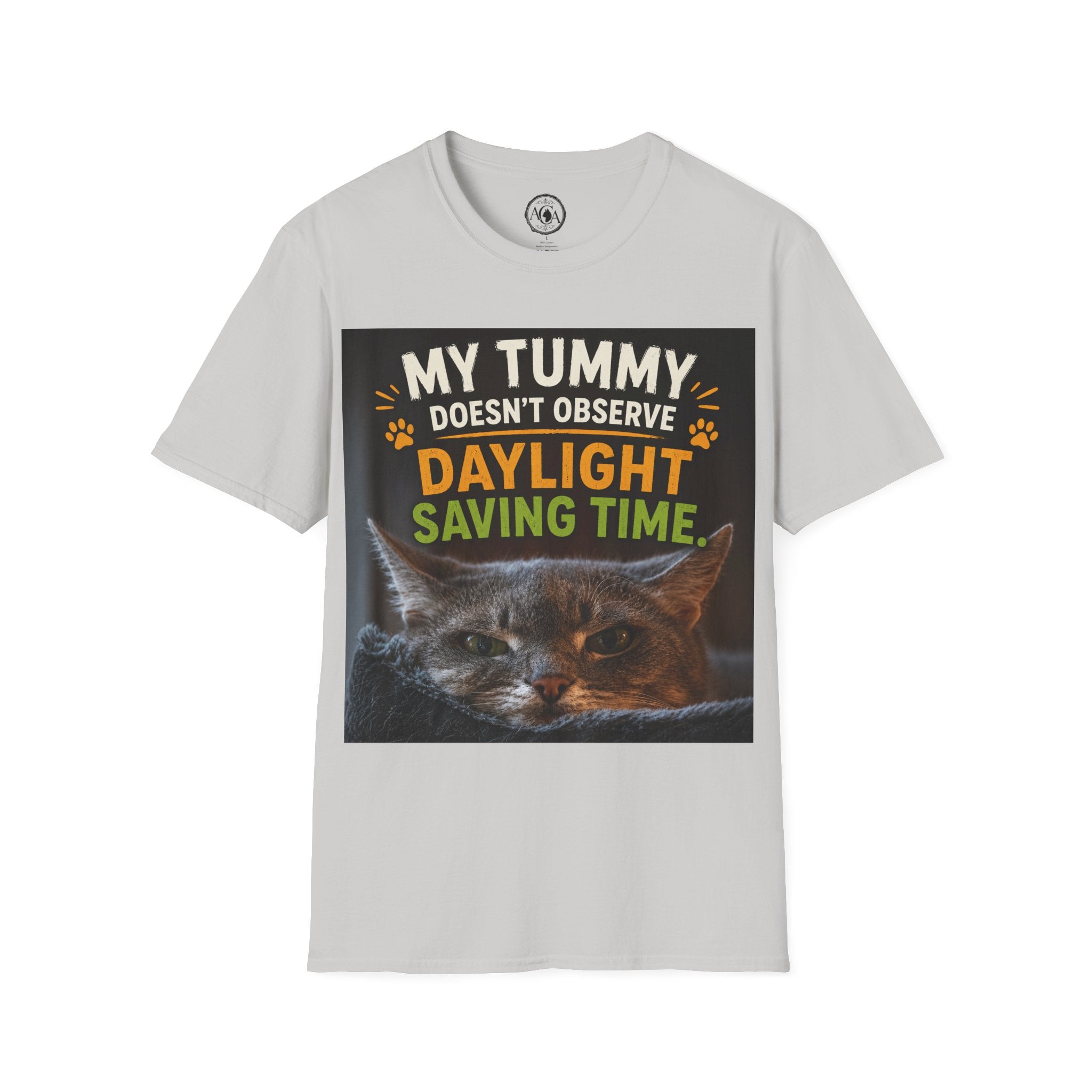 Funny Cat Shirt, This Tummy Doesn't Observe Your Daylight Saving Time, Cat Owner Gift, Hungry Cat Meme, Cat Lover T-Shirt