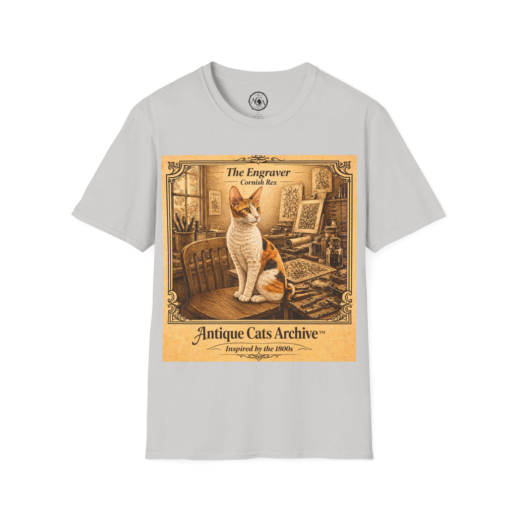 Antique Cats Archive™ Entry No. ACA-013-FND “The Engraver” Tabby Cat T-Shirt – Vintage 1800s Engraving Style