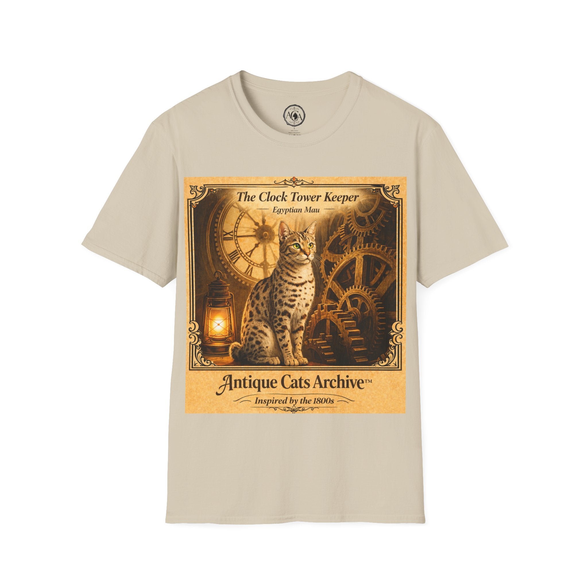 Antique Cats Archive™ Entry No. ACA-011-FND “The Clock Tower Keeper” Tabby Cat T-Shirt – Vintage 1800s Engraving Style