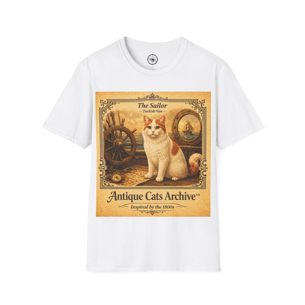 Antique Cats Archive™ Entry No. ACA-021-SAI “The Sailor” Turkish Van Cat T-Shirt – Vintage 1800s Engraving Style