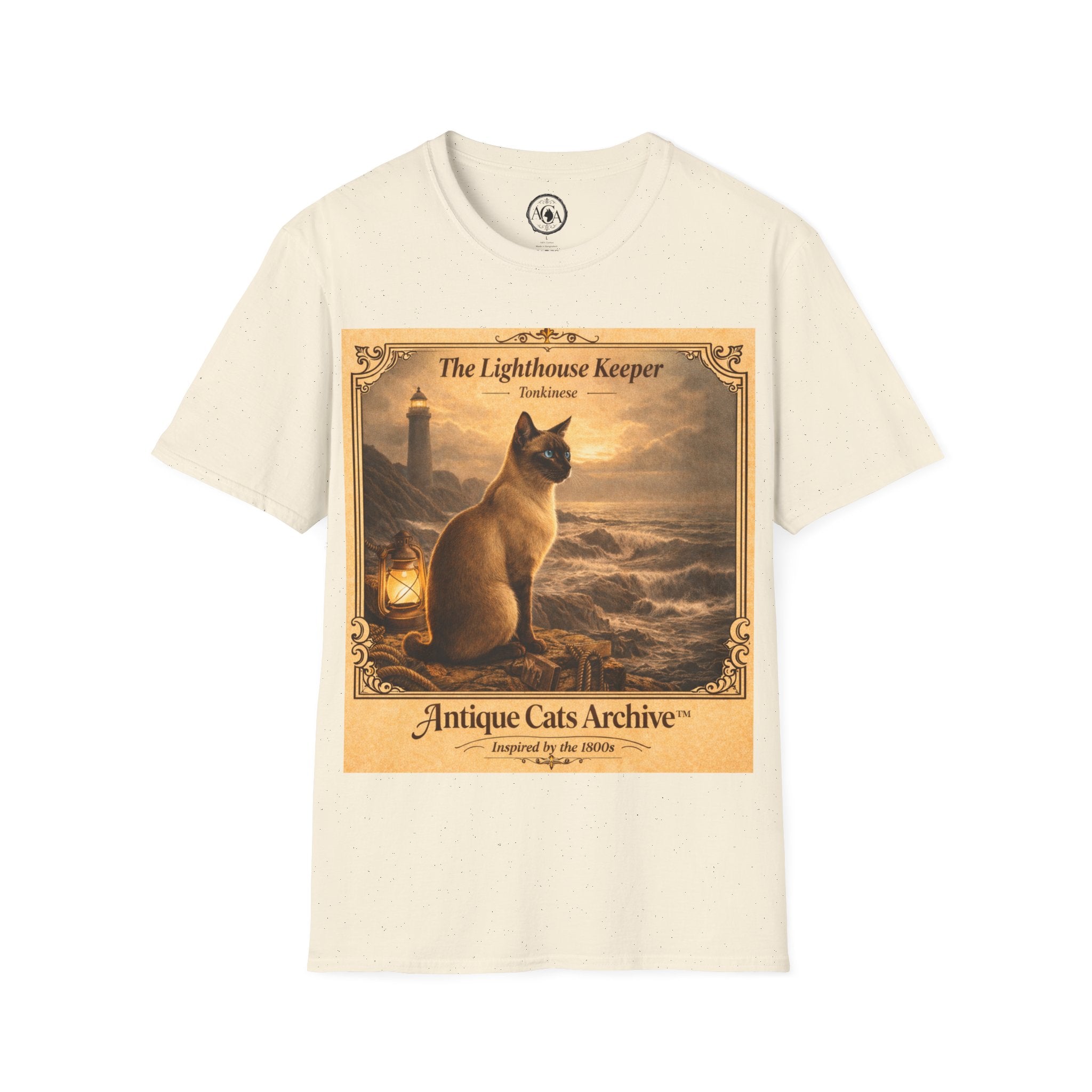 Antique Cats Archive™ Entry No. ACA-016-FND “The Lighthouse Keeper” Tabby Cat T-Shirt – Vintage 1800s Engraving Style