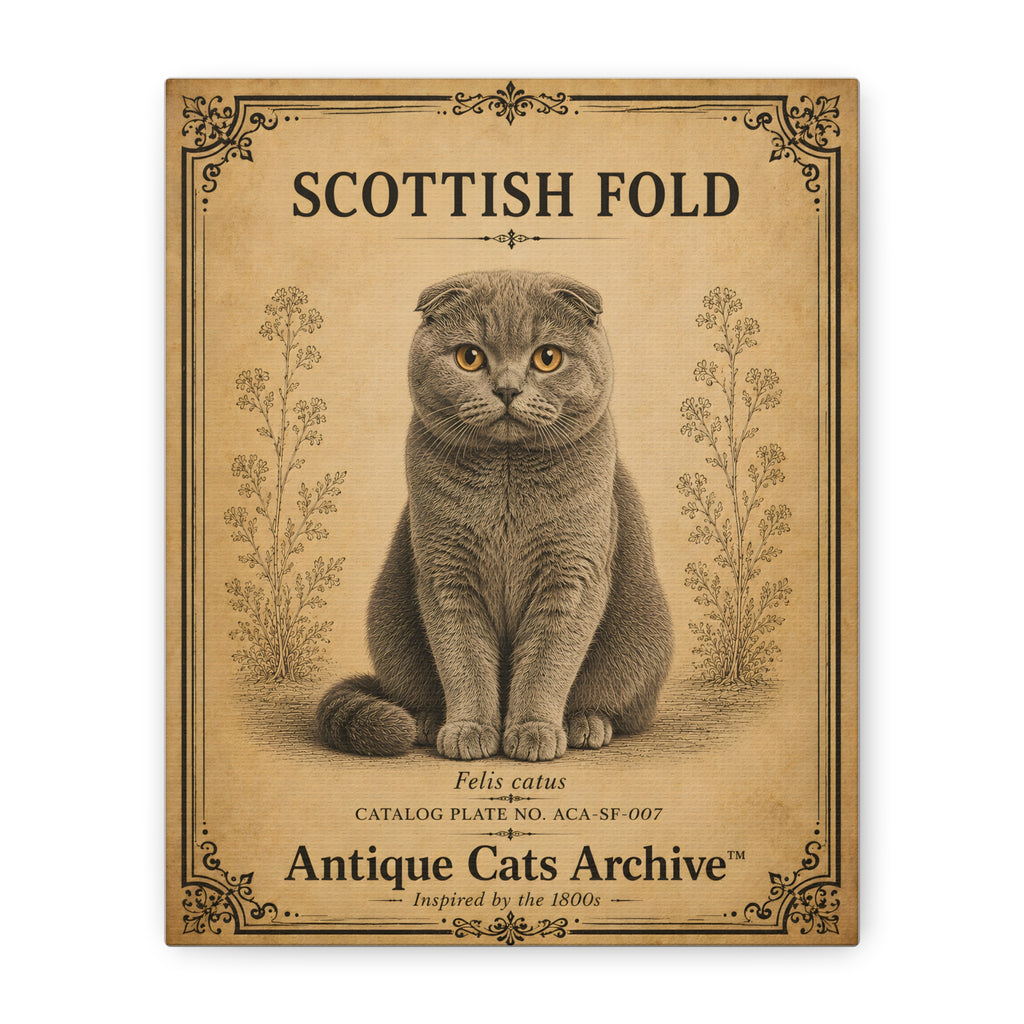 Scottish Fold Cat Canvas | Vintage Antique Cats Archive Wall Art
