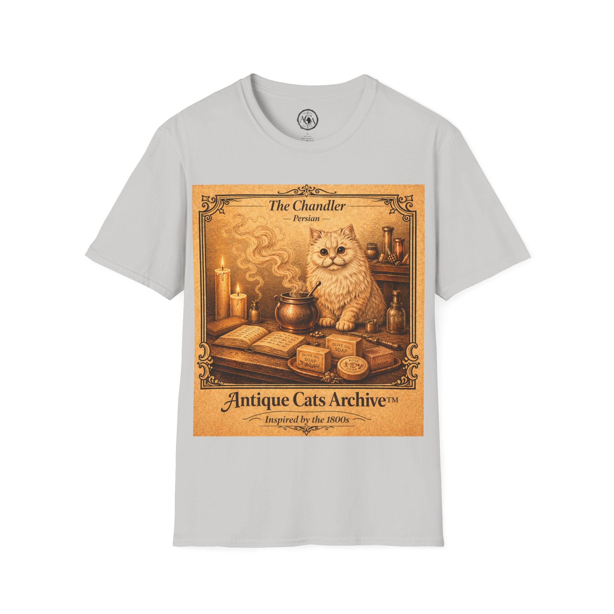 Antique Cats Archive™ Entry No. ACA-010-CHN “The Chandler” Persian Cat T-Shirt – Vintage 1800s Engraving Style