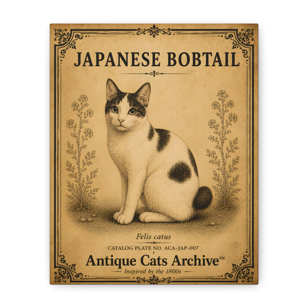 Japanese Bobtail Cat Canvas | Vintage Antique Cats Archive Wall Art