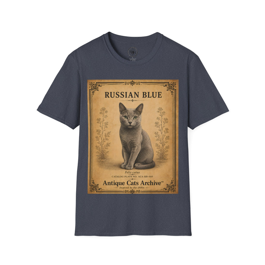 Russian Blue Cat T-Shirt | Vintage Cat Illustration | Antique Cats Archive™